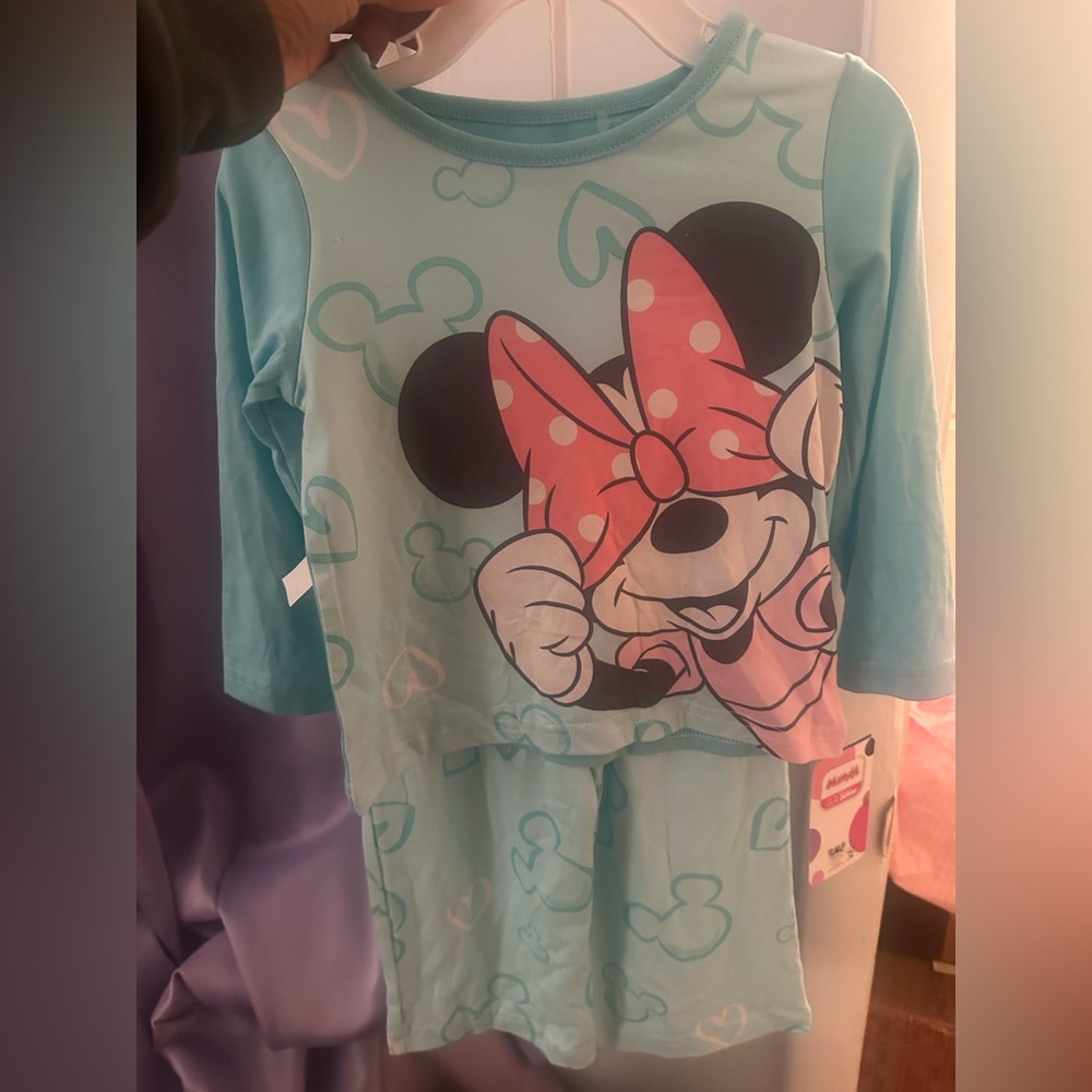 Disney Girls Minnie Mouse Mint and Pink Pajama Set size 2T